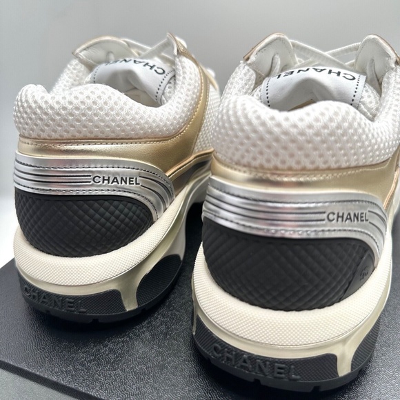 ❌❌SOLD Chanel 2023 White Black Gold Silver CC Logo Trainers Runners Sneakers - Picture 6 of 14